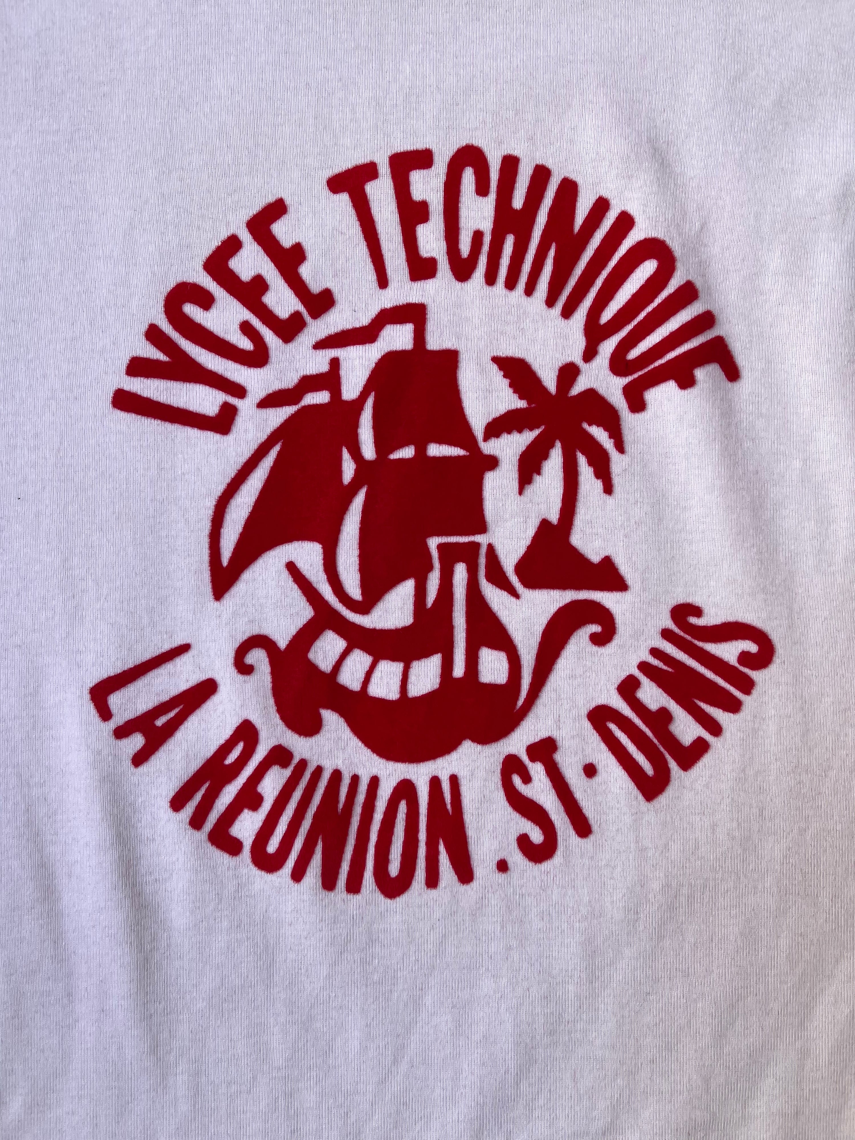 1990s French Vintage Lycée Technique La Réunion St Denis Tilt T-shirt (M)