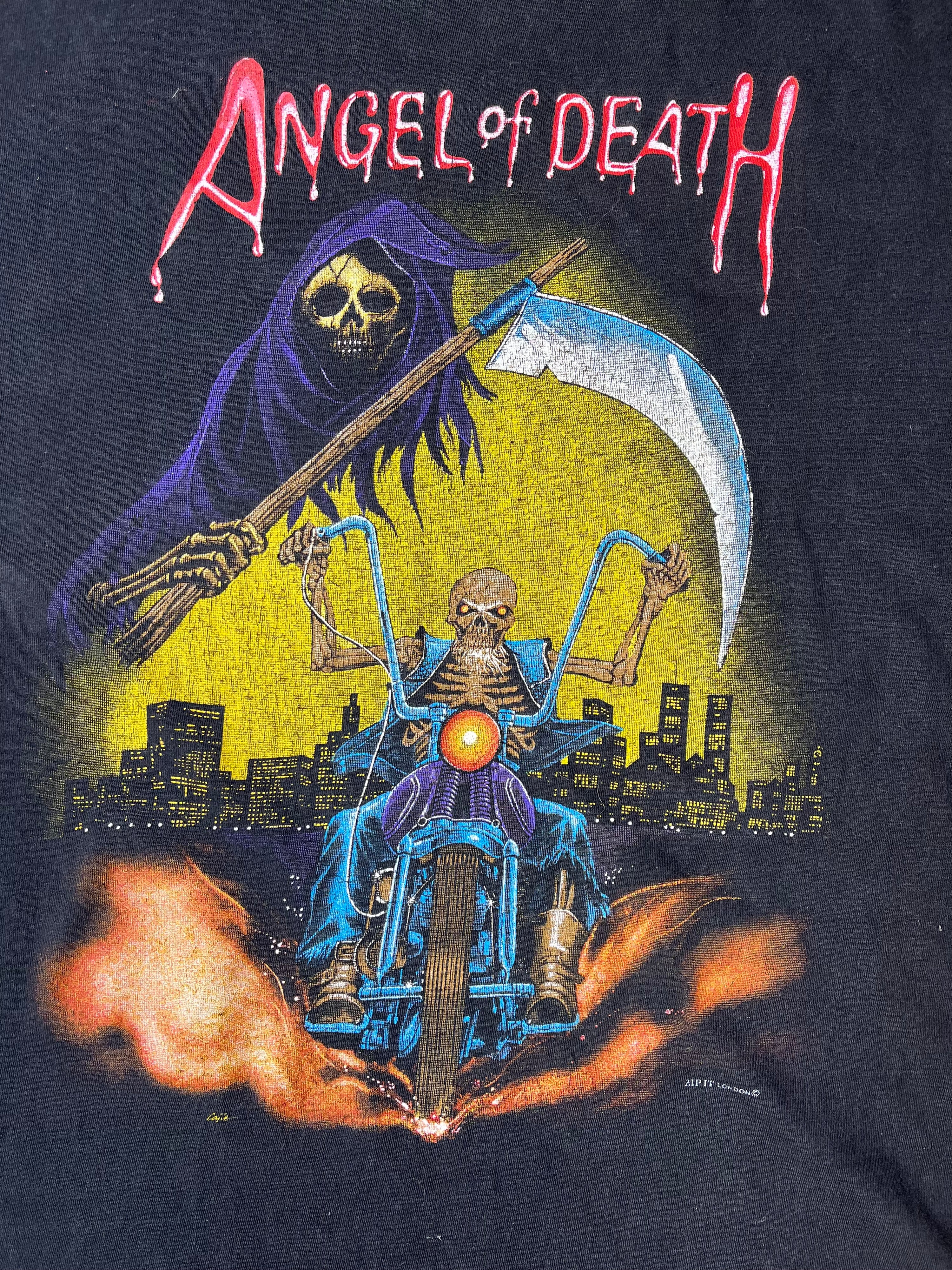 1990's Vintage Angel Of Death Zip It London T-shirt (M)
