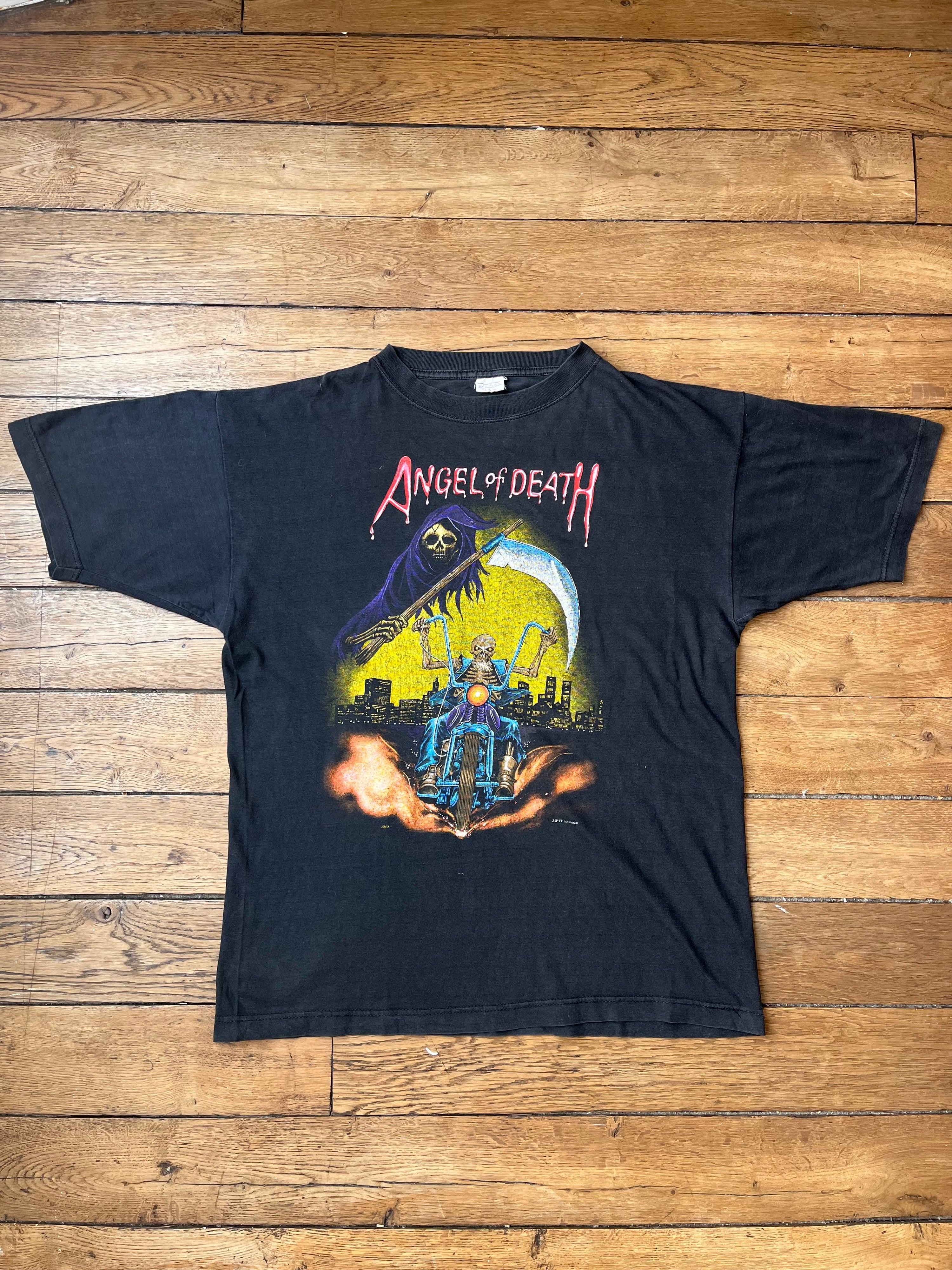 1990's Vintage Angel Of Death Zip It London T-shirt (M)