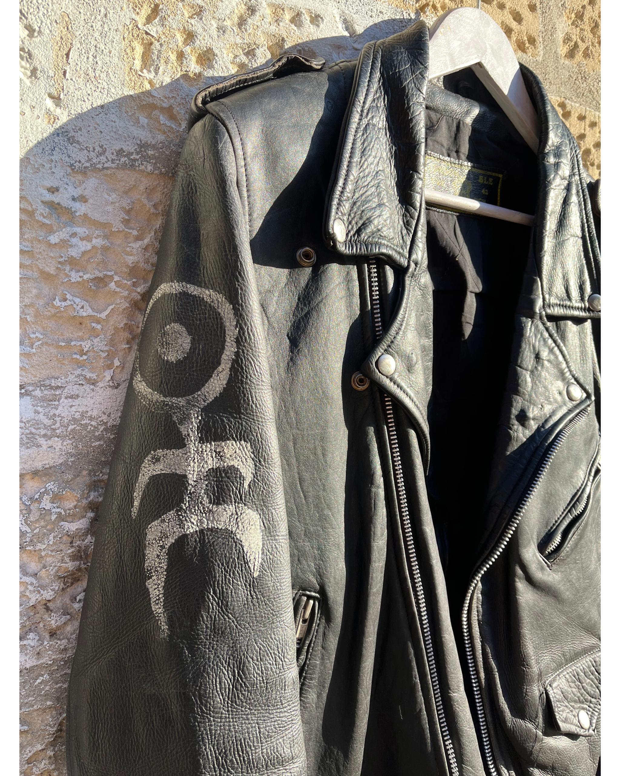 Handpainted black leather perfecto jacket - 1988
