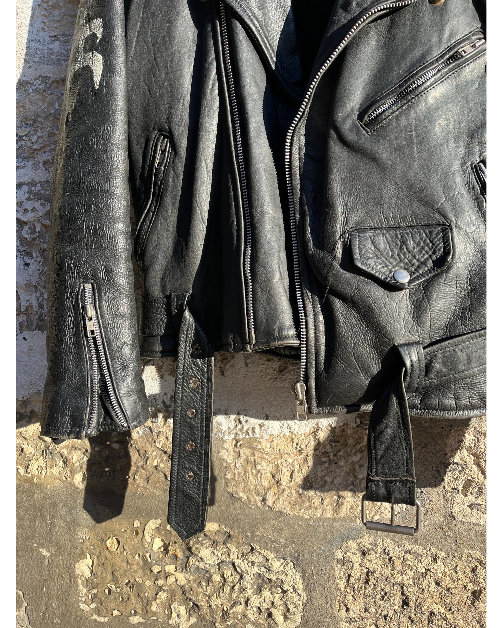 Handpainted black leather perfecto jacket - 1988