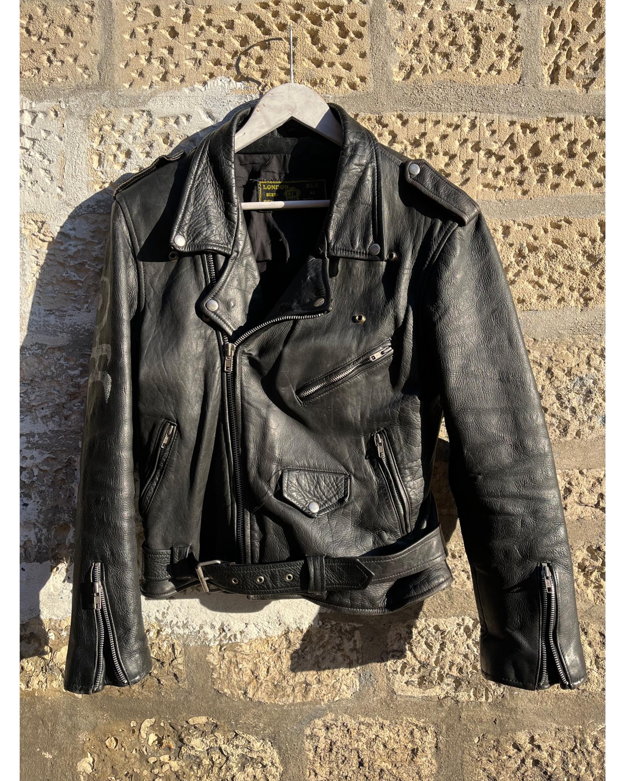 Handpainted black leather perfecto jacket - 1988