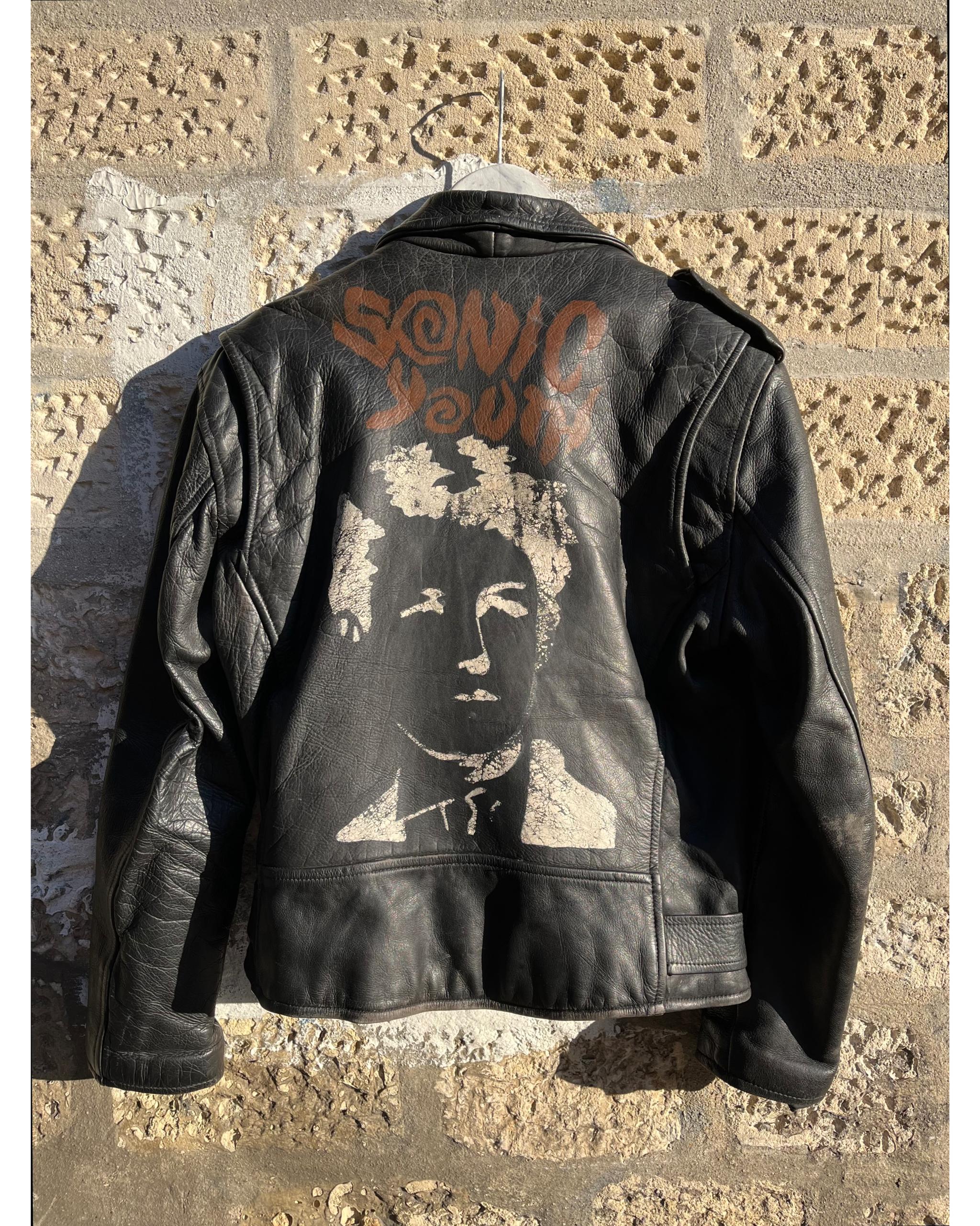 Handpainted black leather perfecto jacket - 1988