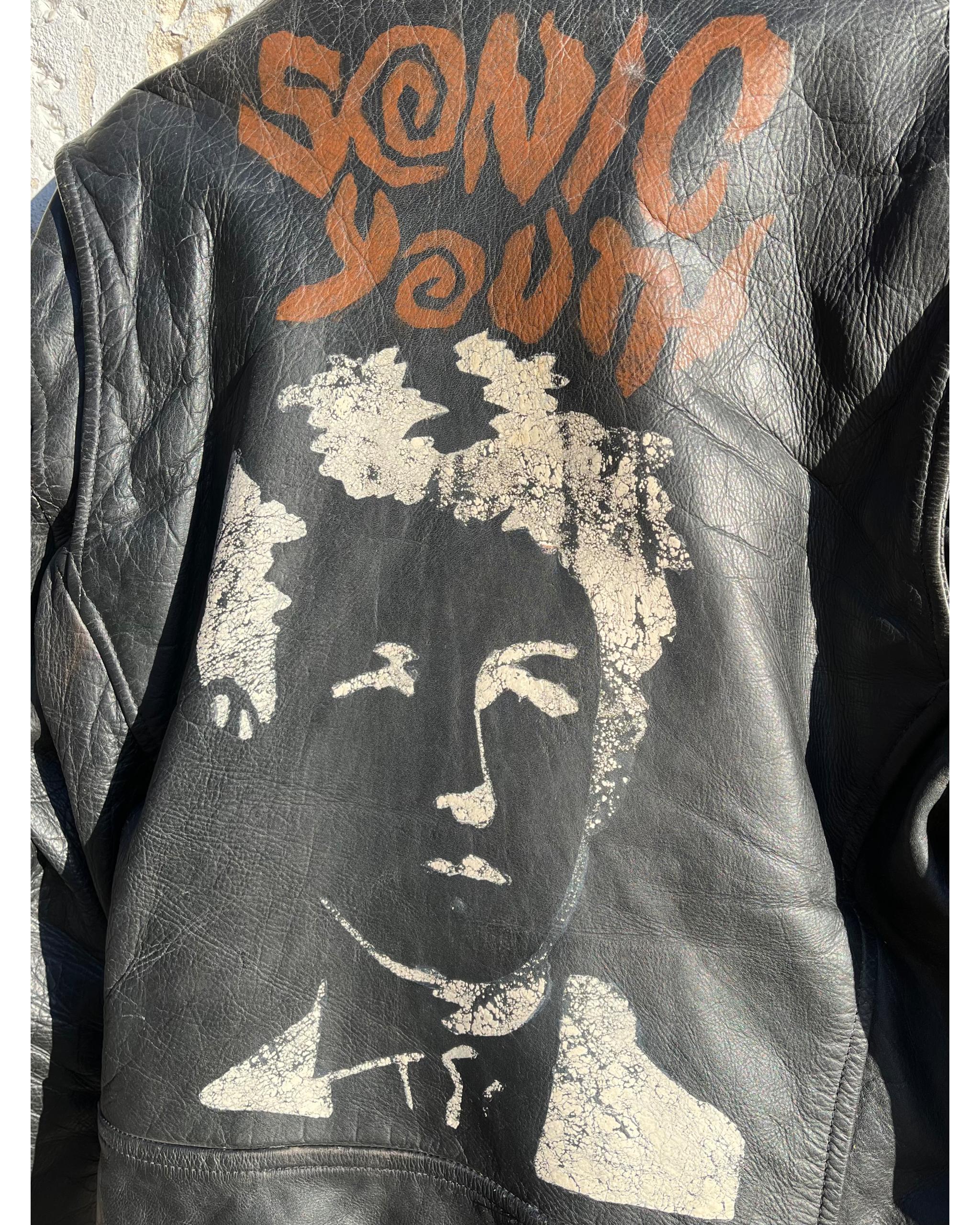 Handpainted black leather perfecto jacket - 1988