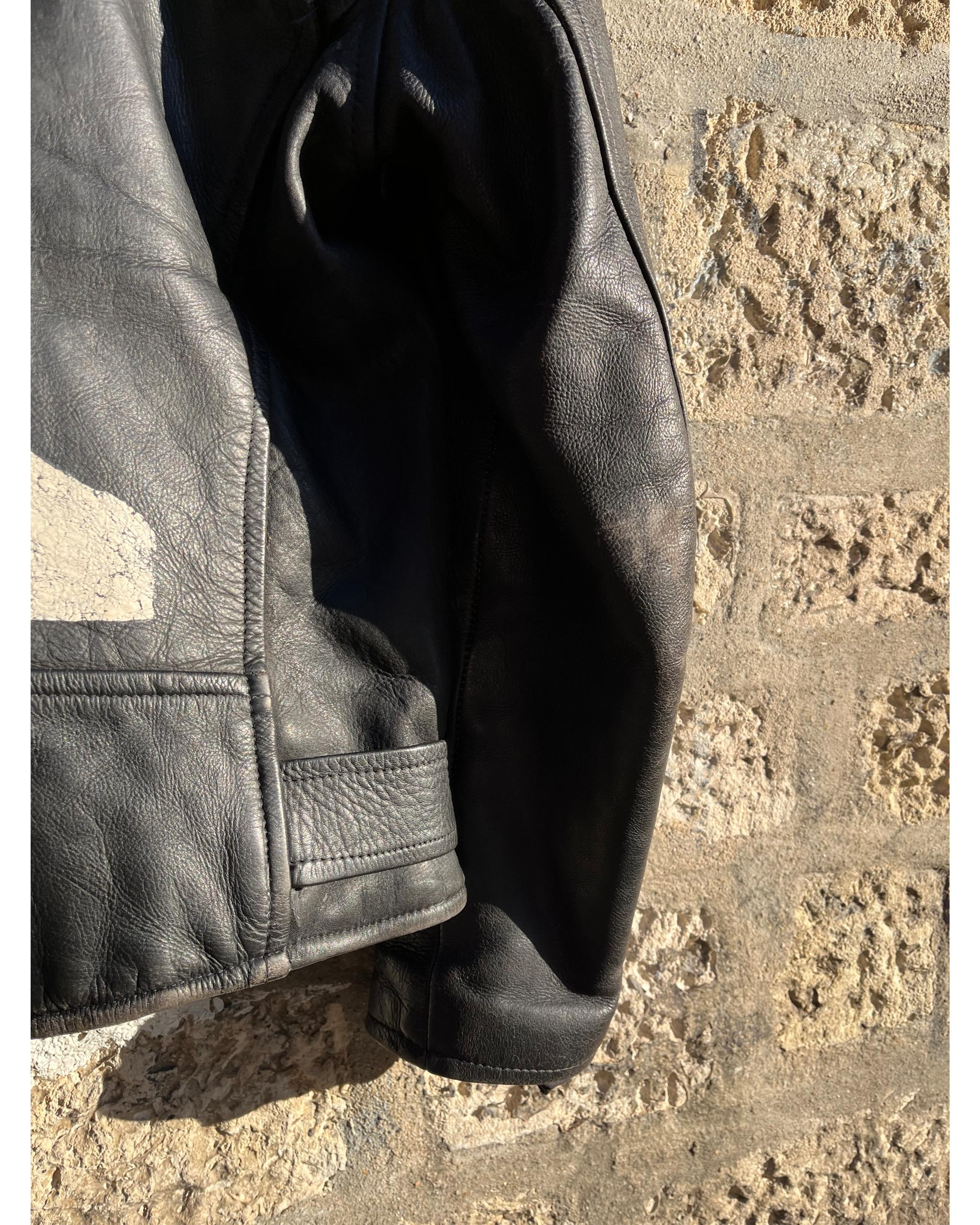 Handpainted black leather perfecto jacket - 1988