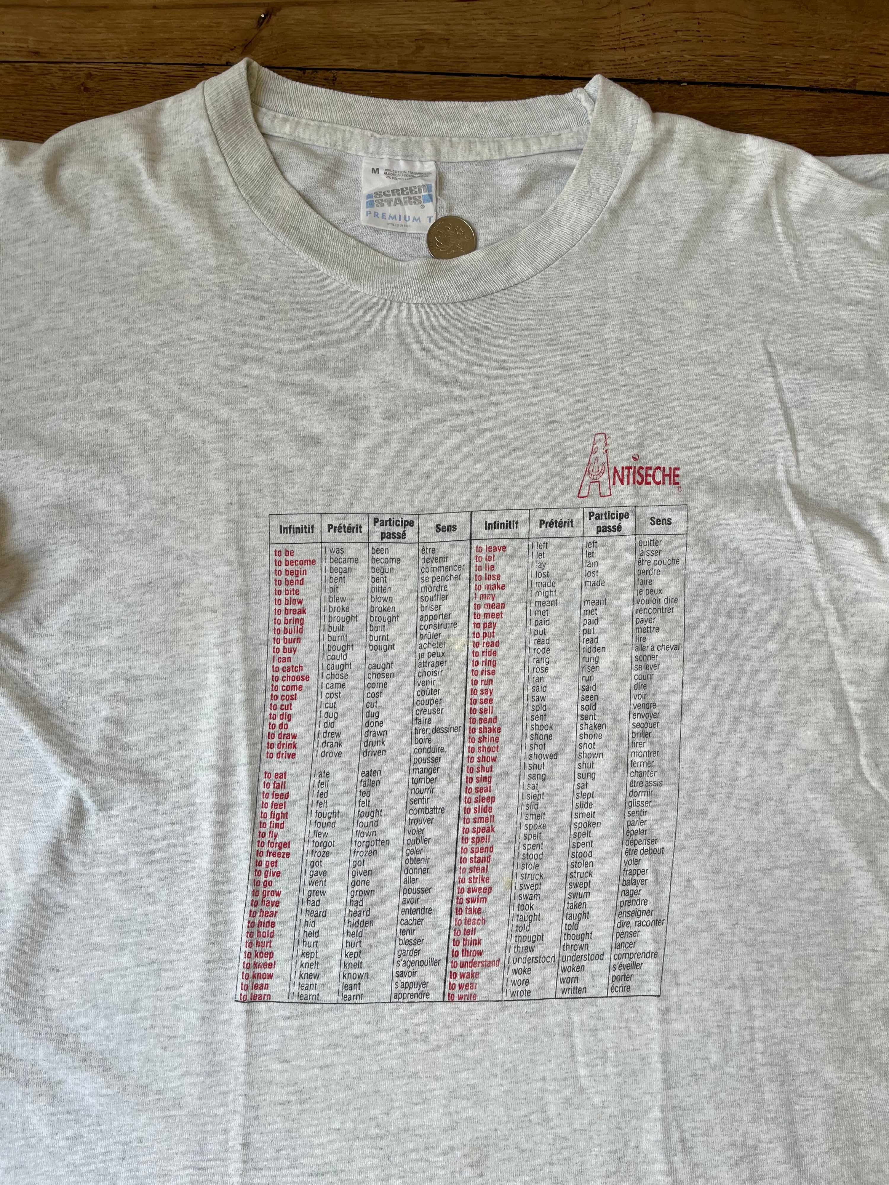 English irregular verbs french t-shirt - 1990's