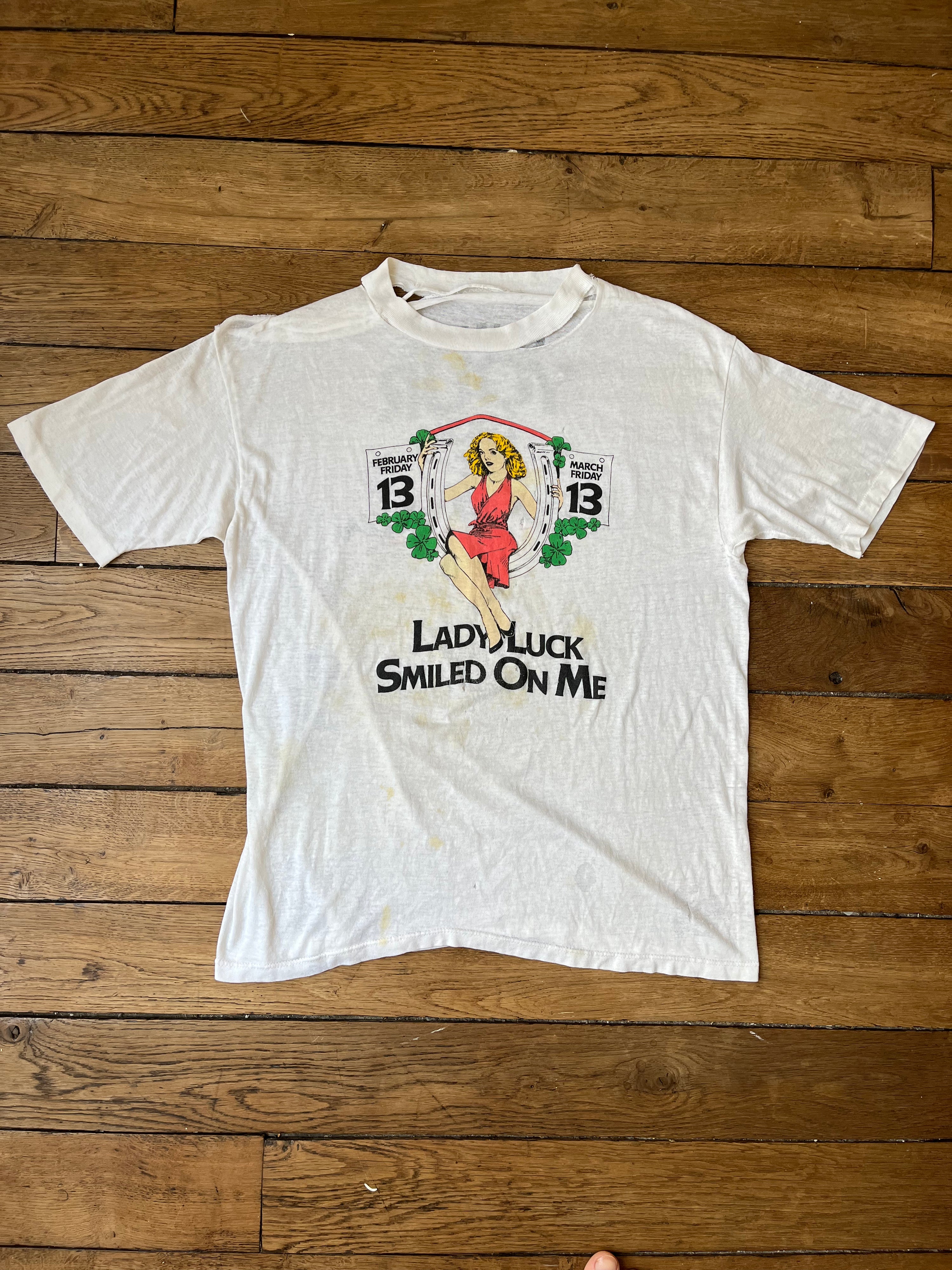Distressed Ladyluck smiled on me t-shirt - 1980's