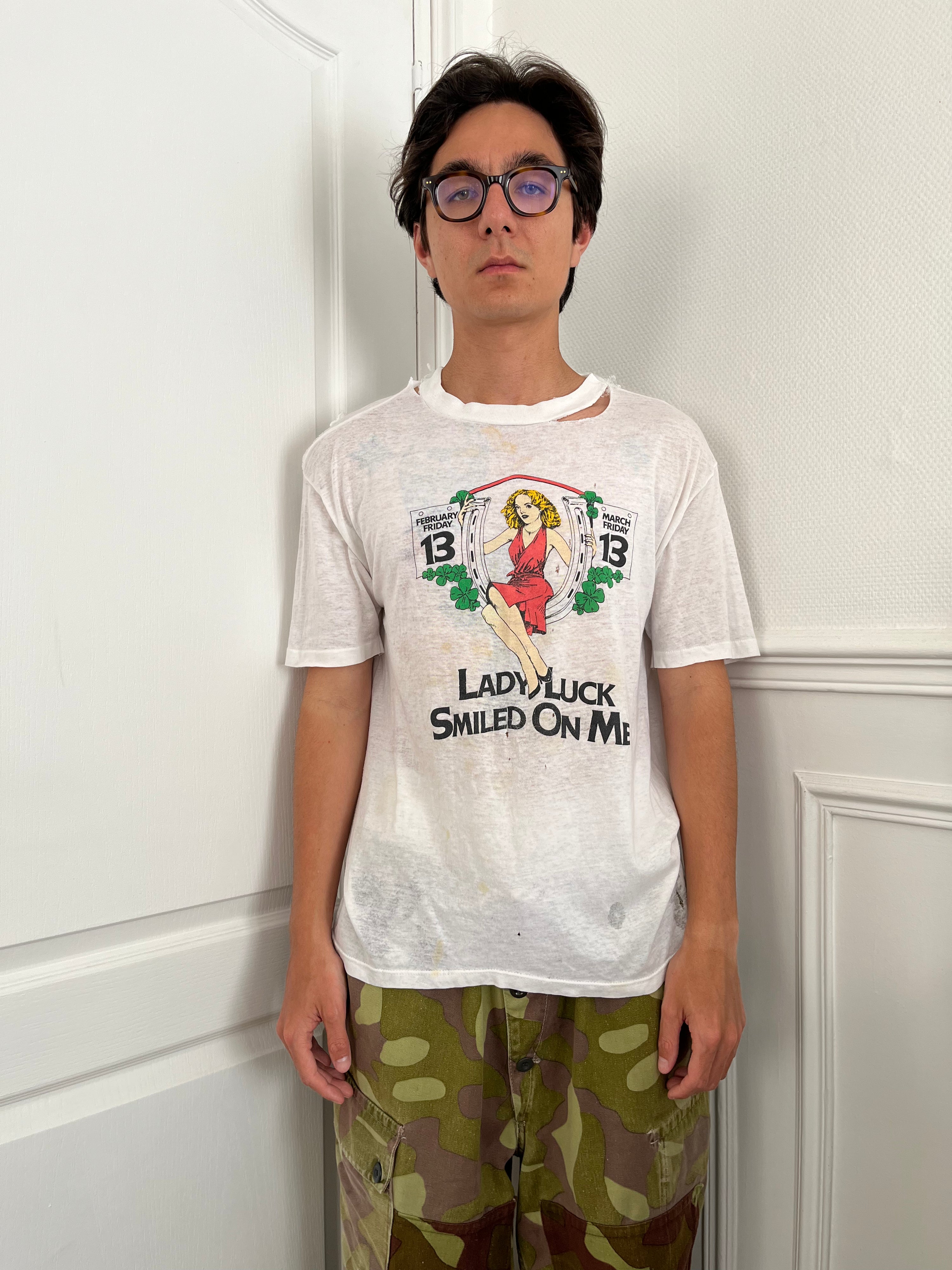 Distressed Ladyluck smiled on me t-shirt - 1980's