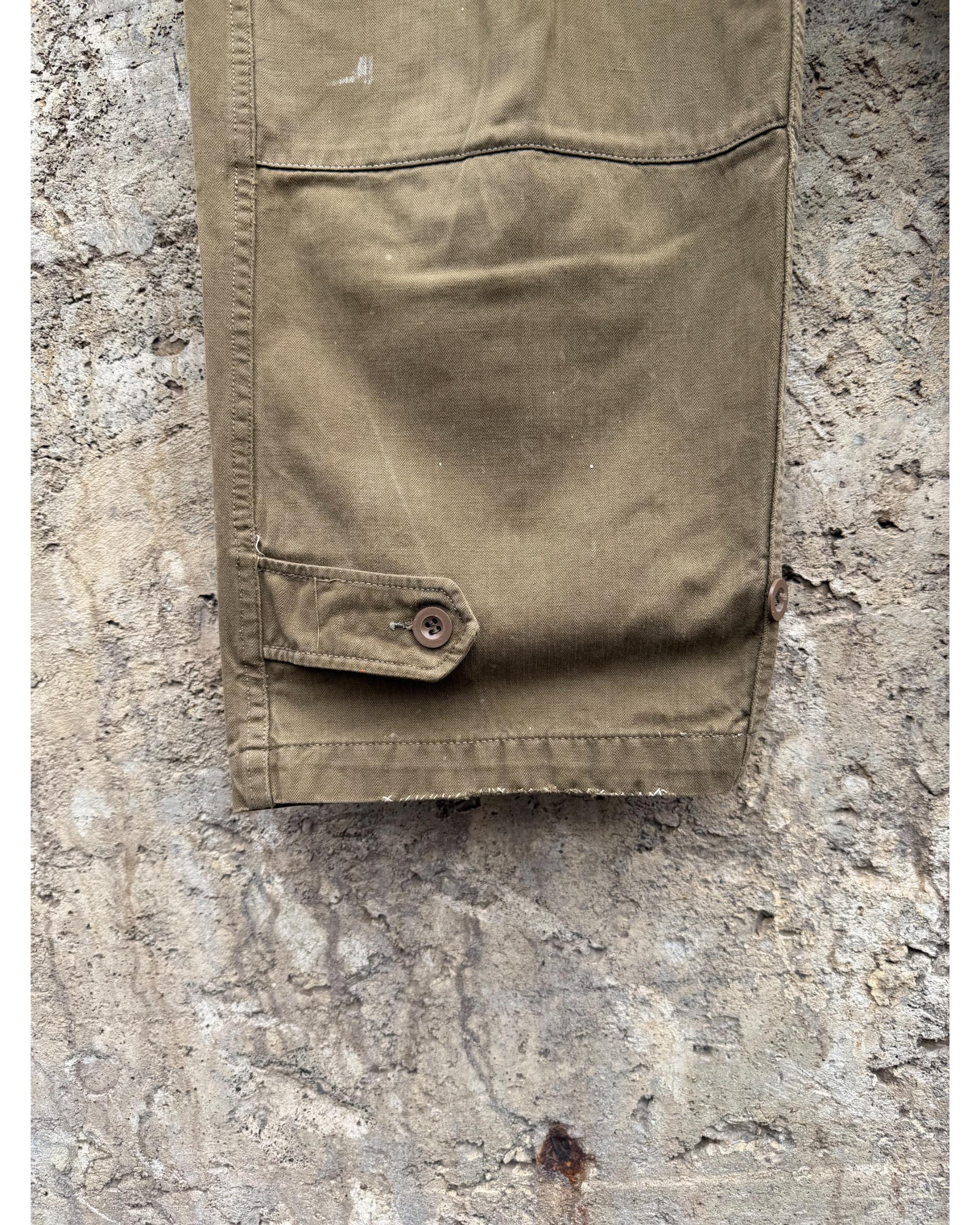 Distressed M47 French army brown cargo pants - late 1950's