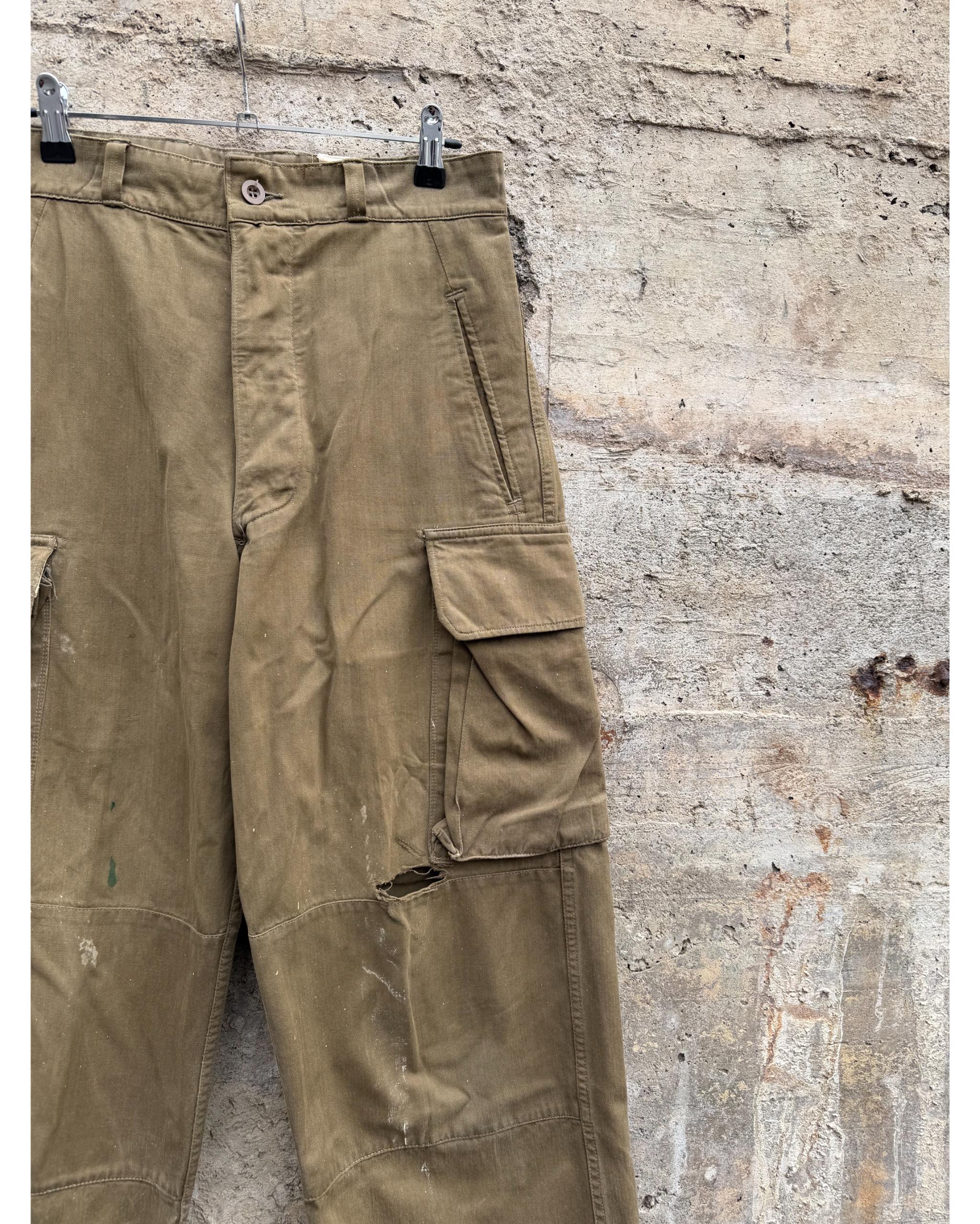 Distressed M47 French army brown cargo pants - late 1950's