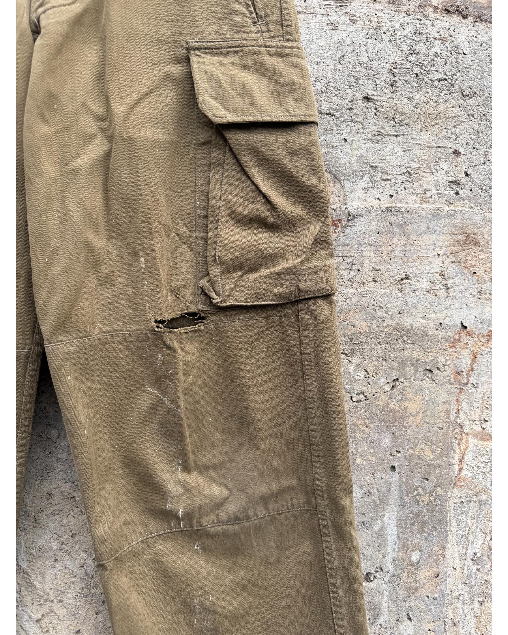 Distressed M47 French army brown cargo pants - late 1950's