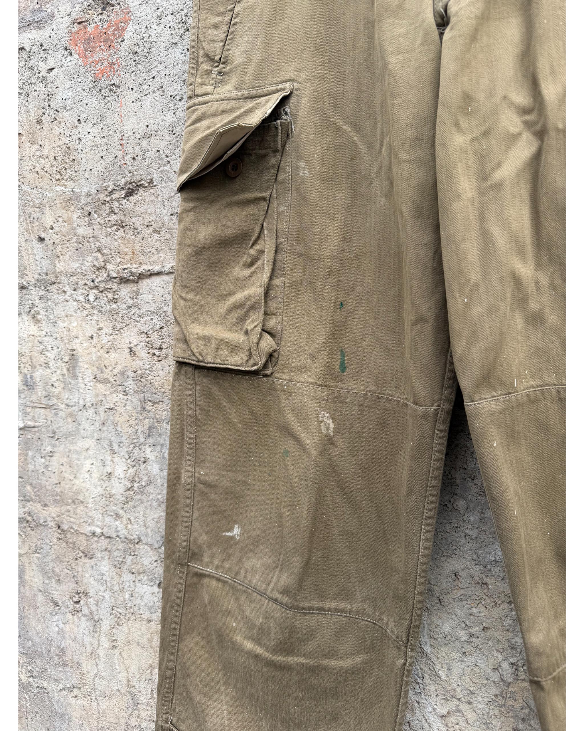 Distressed M47 French army brown cargo pants - late 1950's