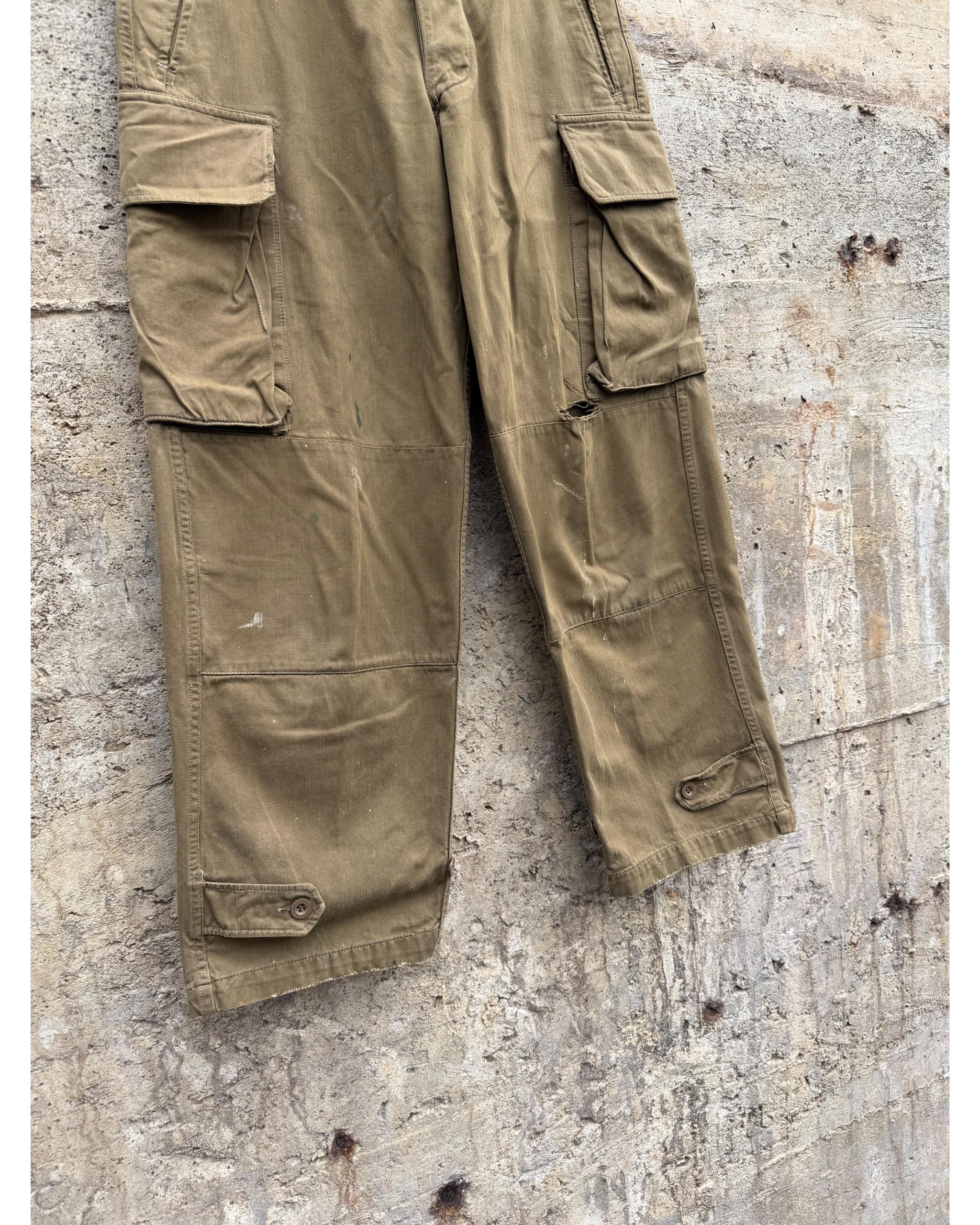 Distressed M47 French army brown cargo pants - late 1950's