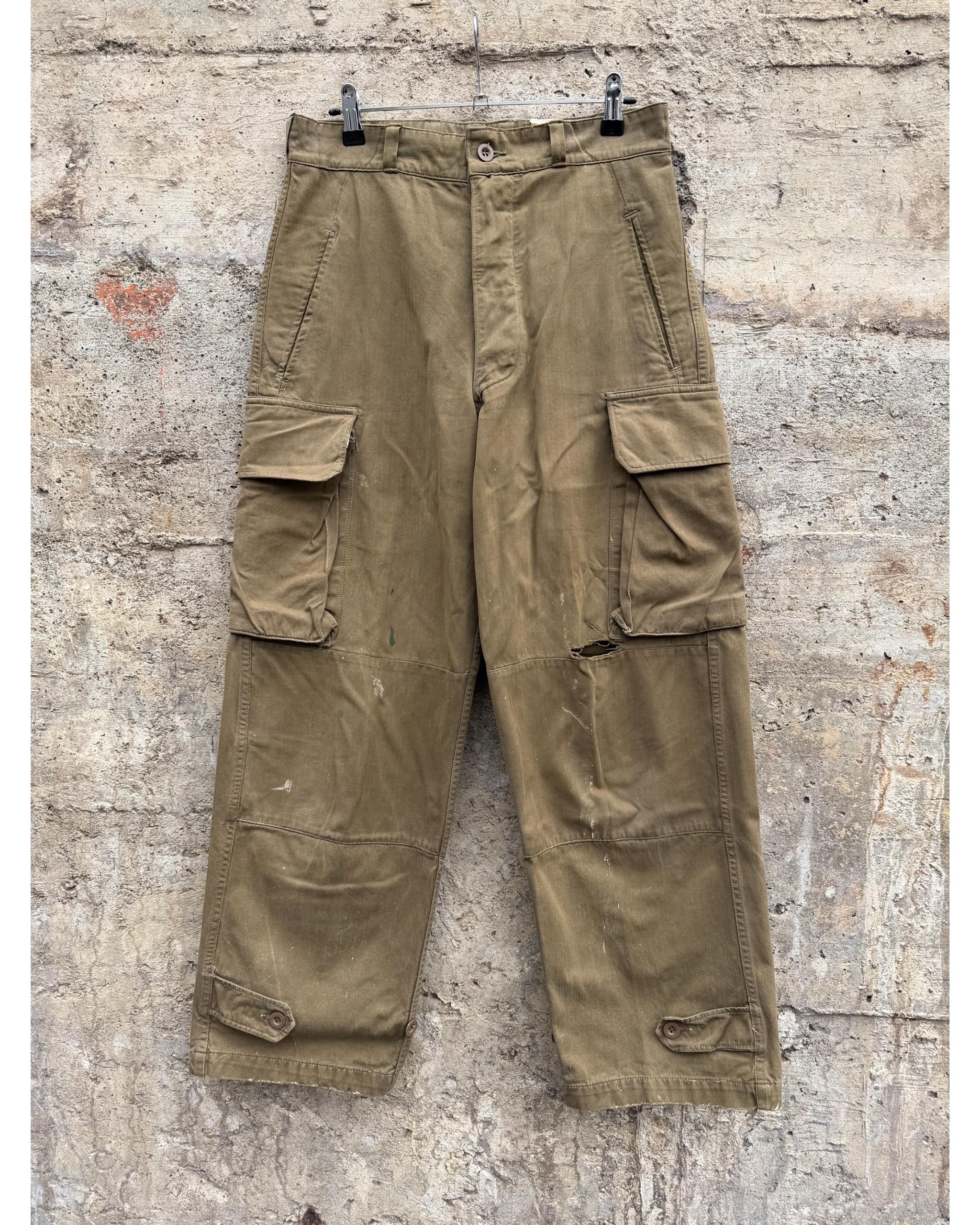 Distressed M47 French army brown cargo pants - late 1950's