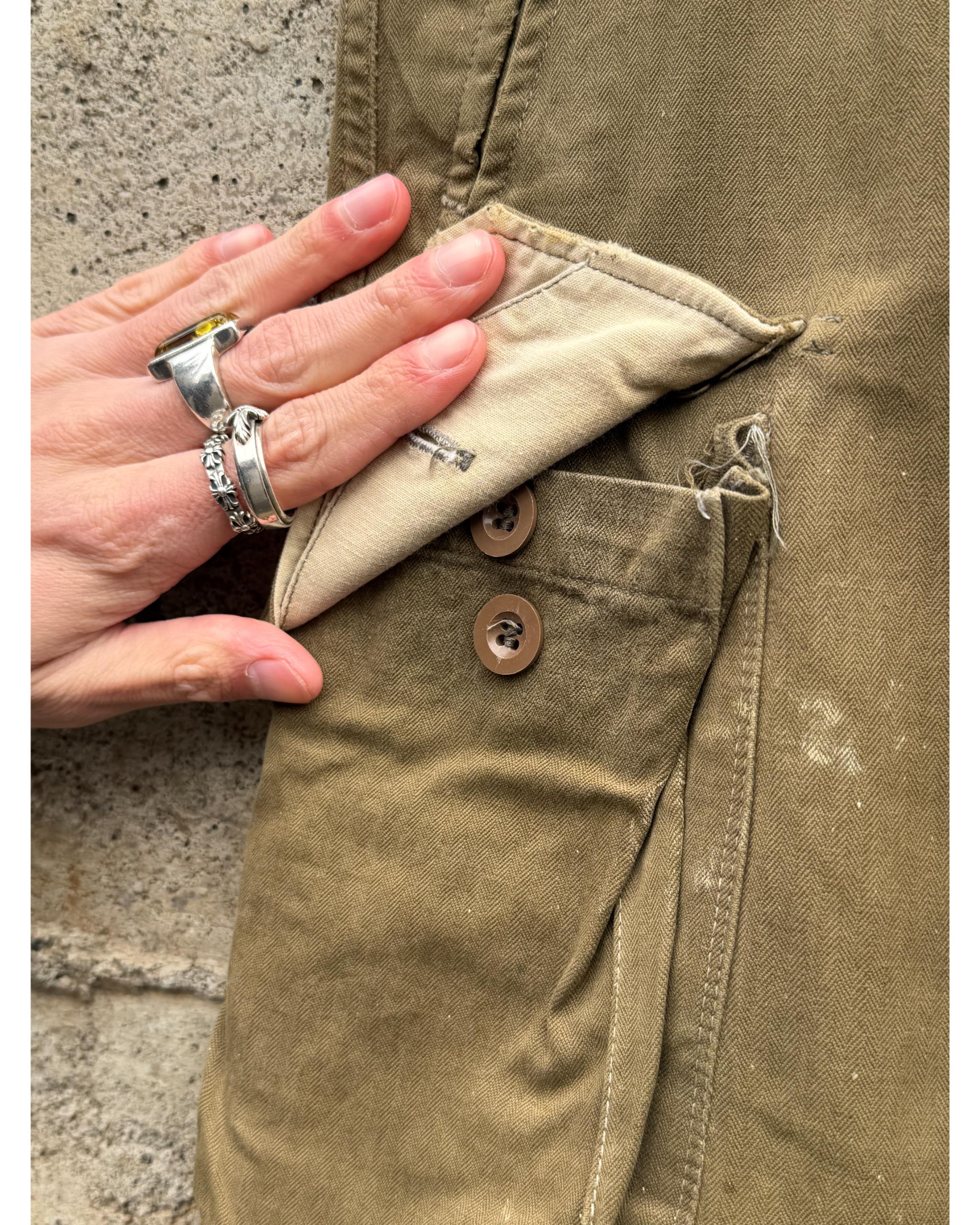 Distressed M47 French army brown cargo pants - late 1950's