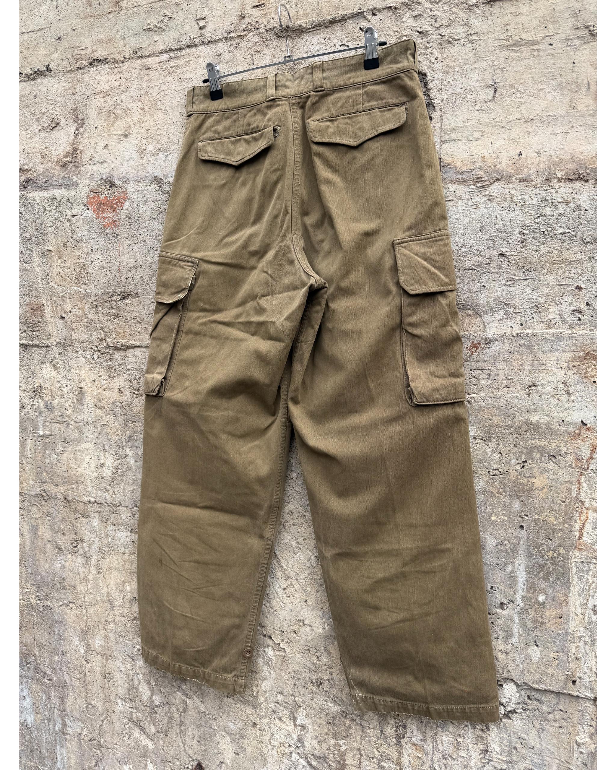 Distressed M47 French army brown cargo pants - late 1950's