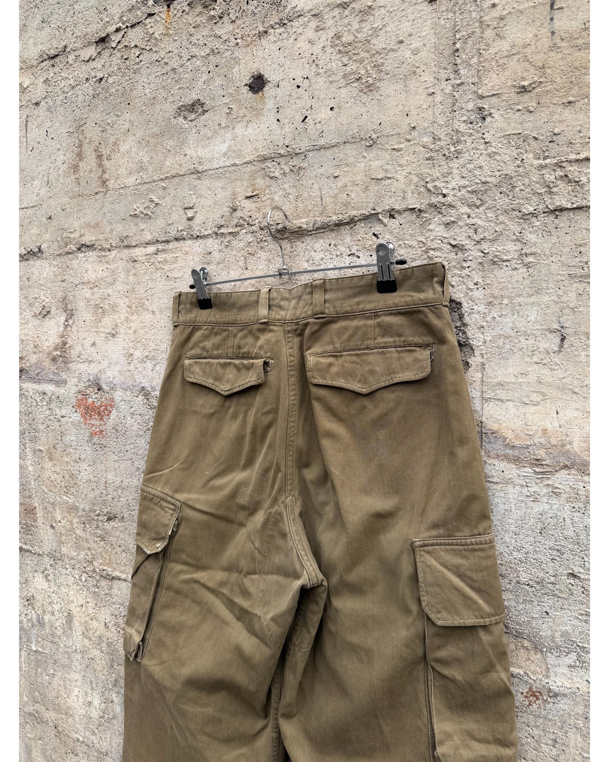 Distressed M47 French army brown cargo pants - late 1950's