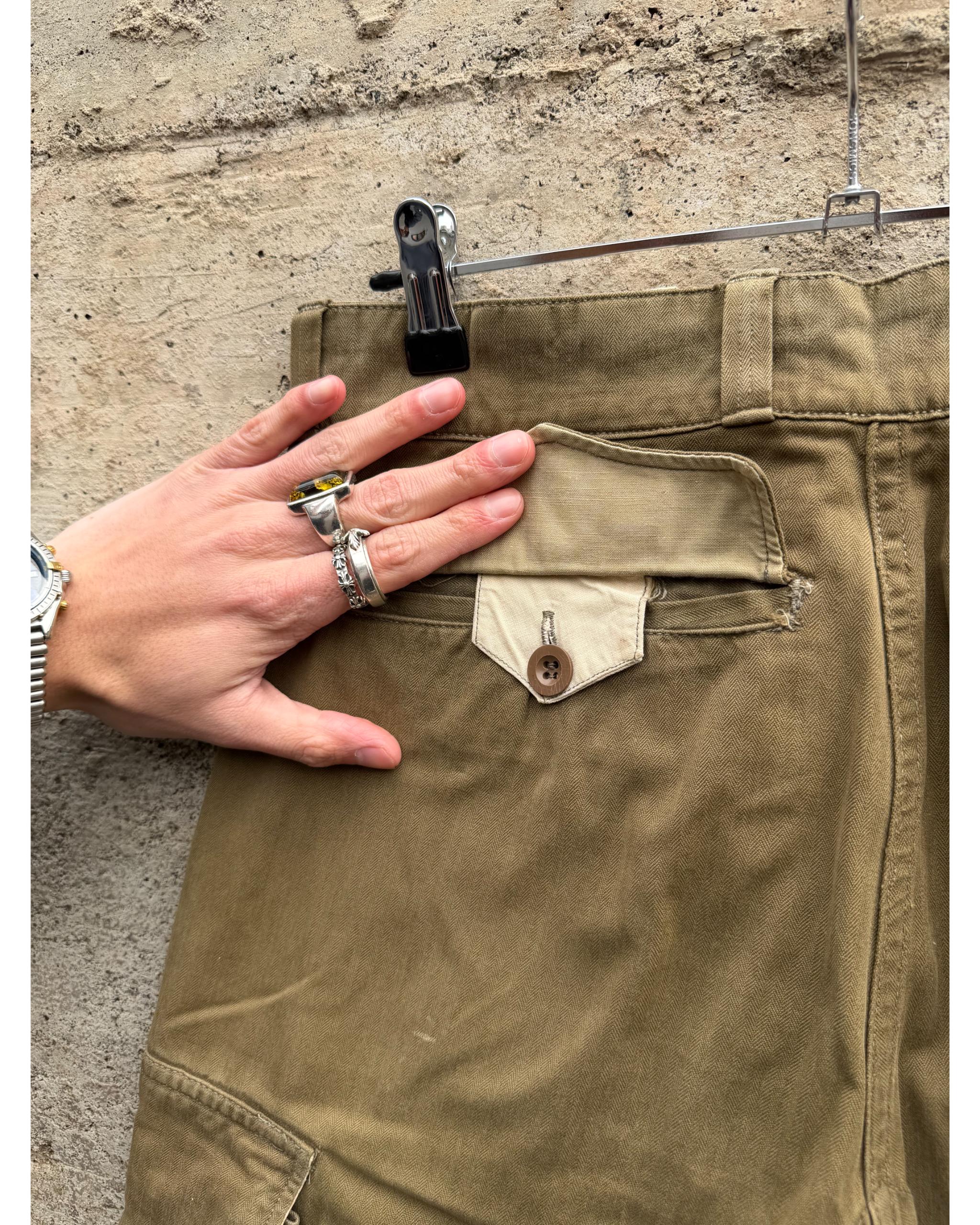 Distressed M47 French army brown cargo pants - late 1950's
