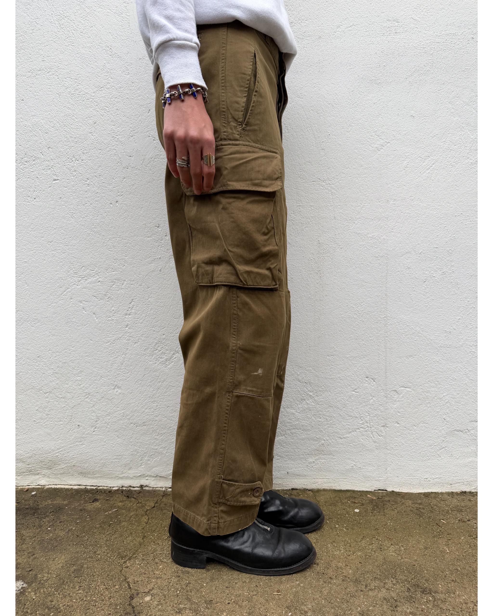 Distressed M47 French army brown cargo pants - late 1950's