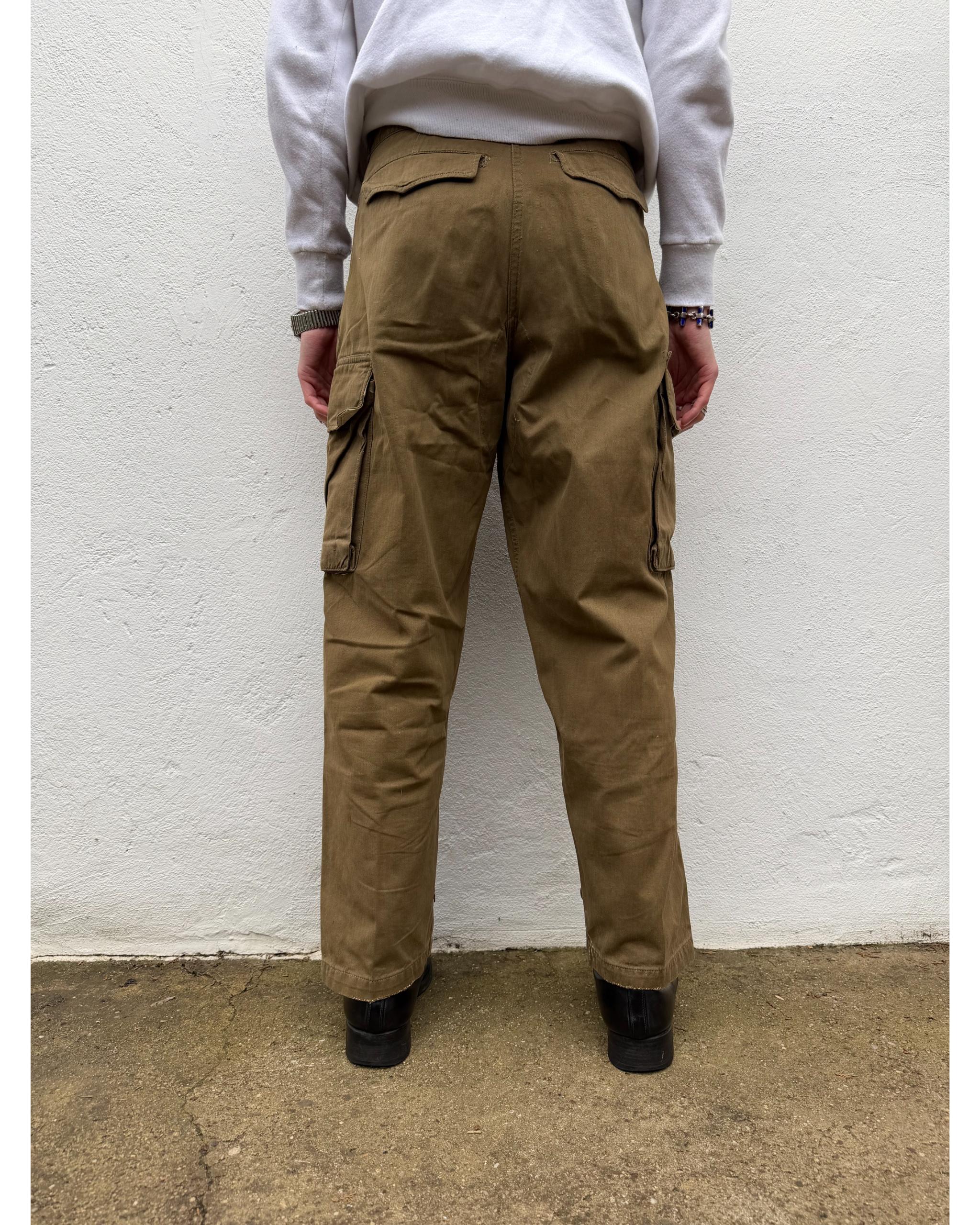 Distressed M47 French army brown cargo pants - late 1950's