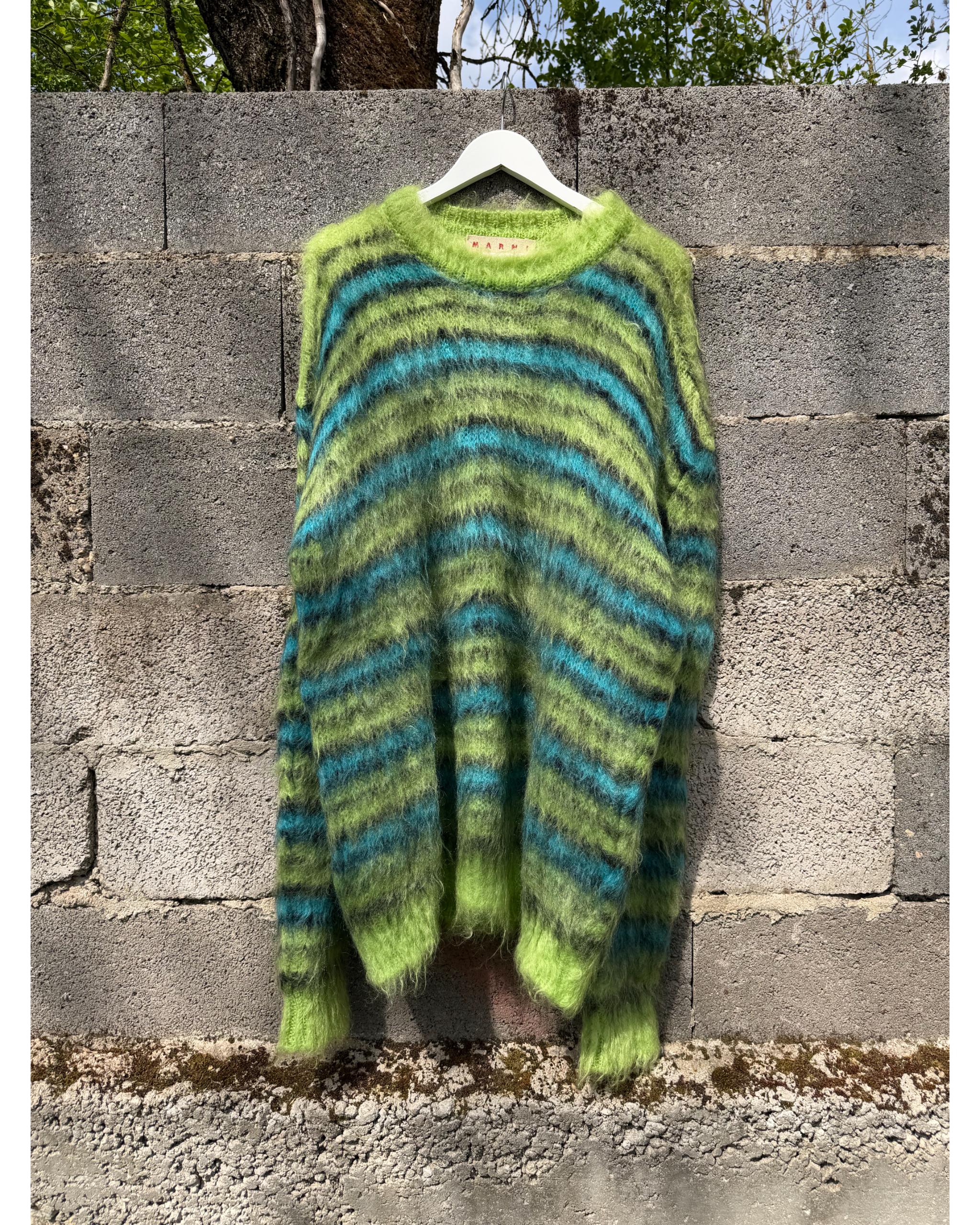 Striped neon green mohair knit - AW19