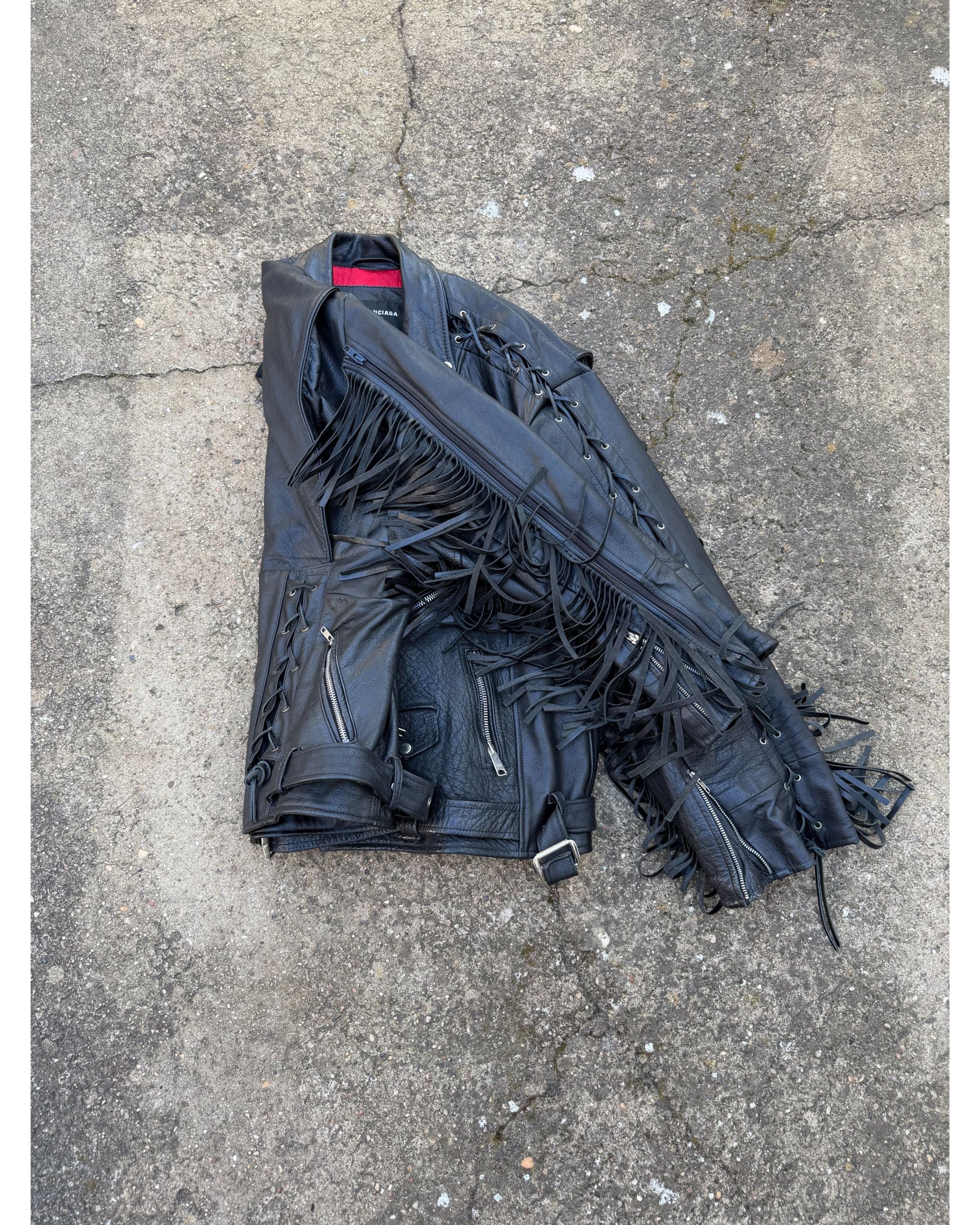Fringed-upcycled leather jacket - SS22